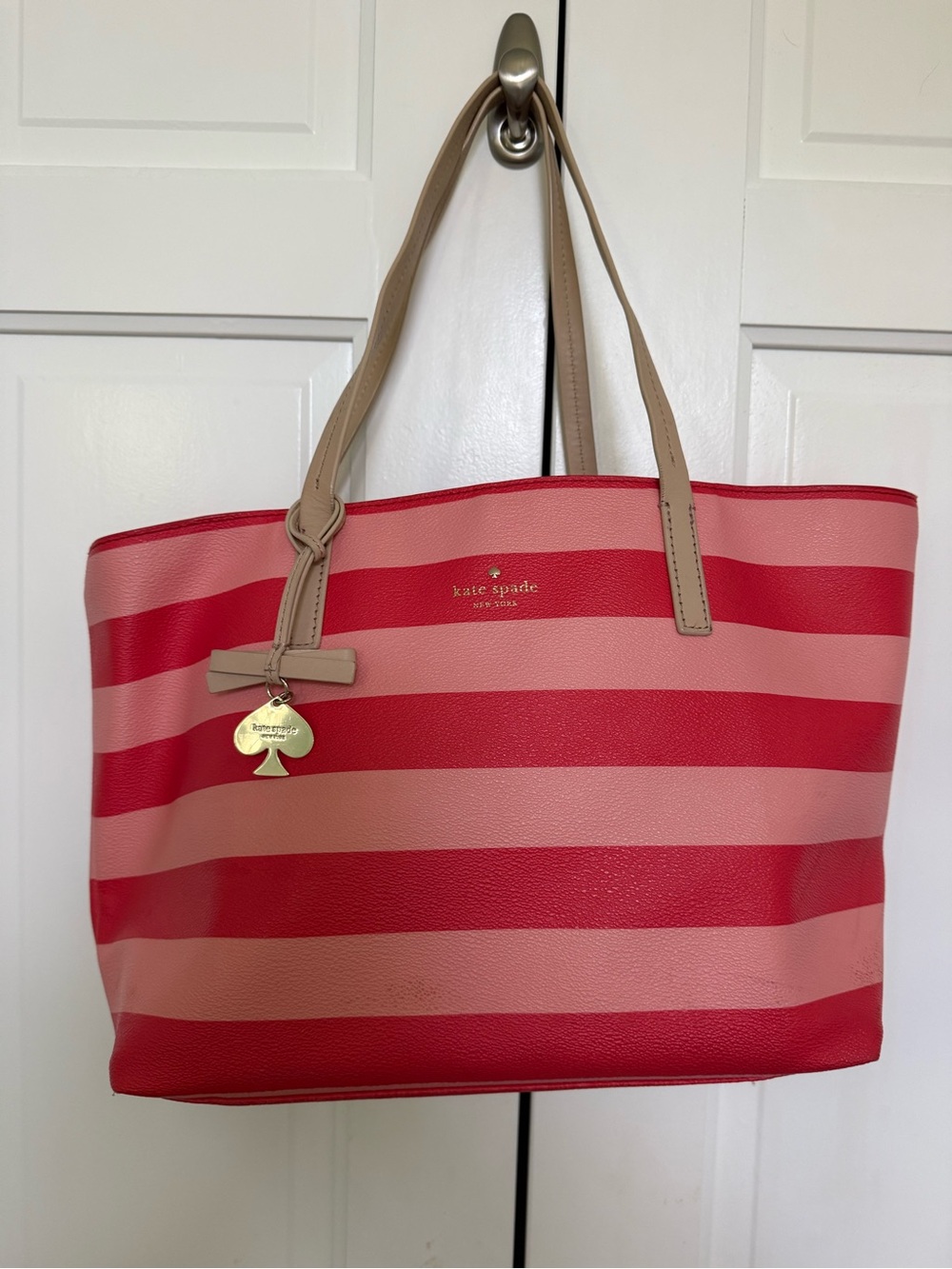 Kate Spade New York Hawthorn Lane Ryan Pink Coral Striped Tote/Purse